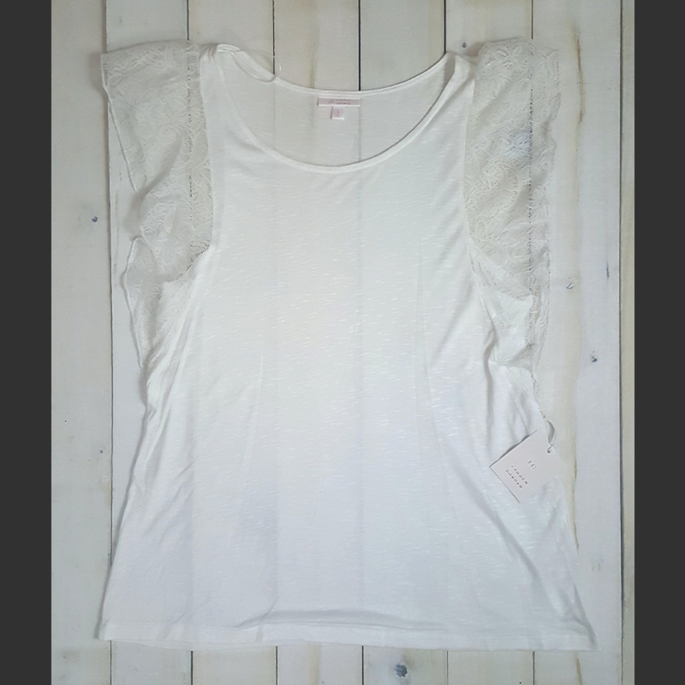 Lauren Conrad Lace Shoulder Sleeveless Top White